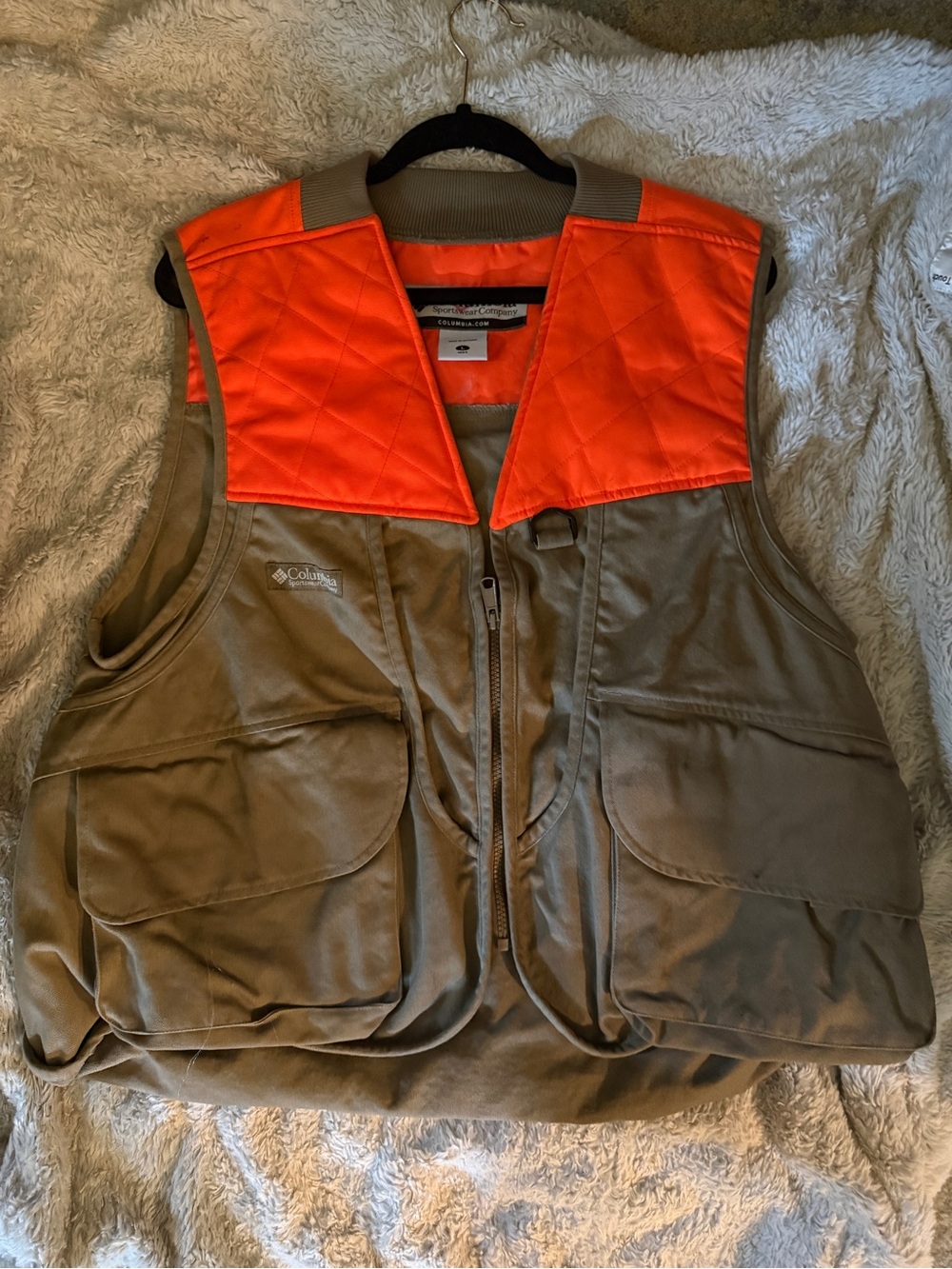 Columbia Olive Green Vest with Orange Quilted Shoulder Panels